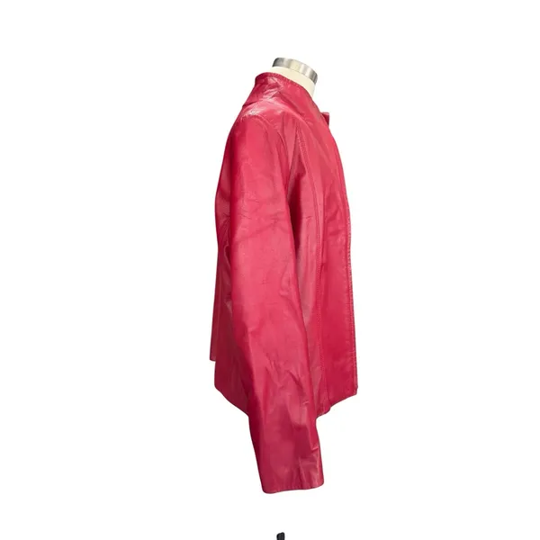 Siena Women's Red Leather Jacket Small Zip Front Moto Biker Coat Lined Slim - Image 3