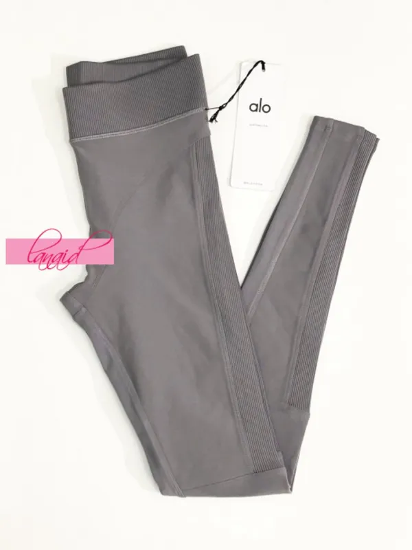 Alo Alosoft High Waist Head Start Leggings Fog Hi-Rise Waisted Ribbed Tights XS - Image 9