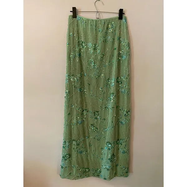 Green Allover Beaded Sequin Maxi Skirt Resort Vacation Glam Women's size Medium - Image 6