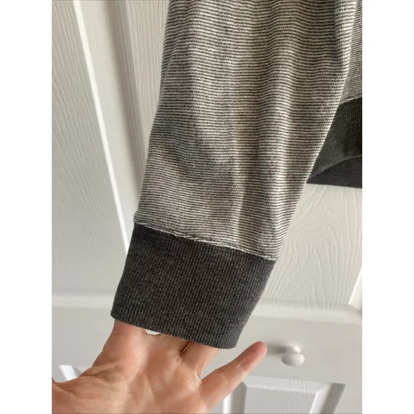 Roots Canada Raglan Micro‎ Stripe Sweatshirt Womens Size S Grey Pullover Cotton - Image 4