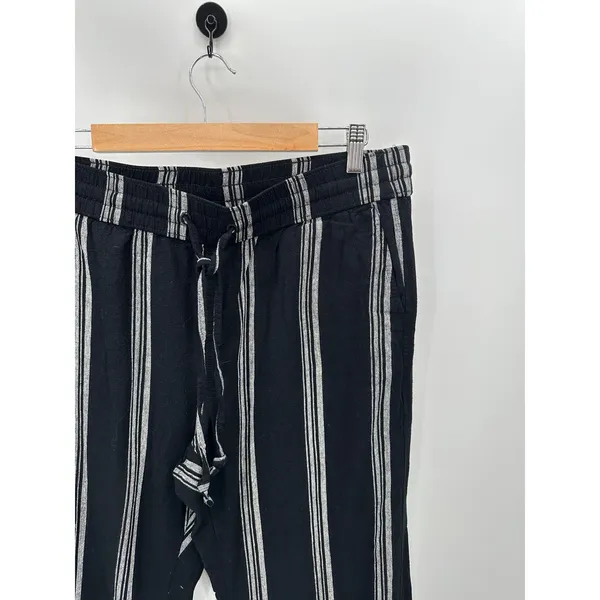 Ann Taylor Pants‎ Women LARGE Black Cream Striped Elastic Waist Drawstring - Image 4
