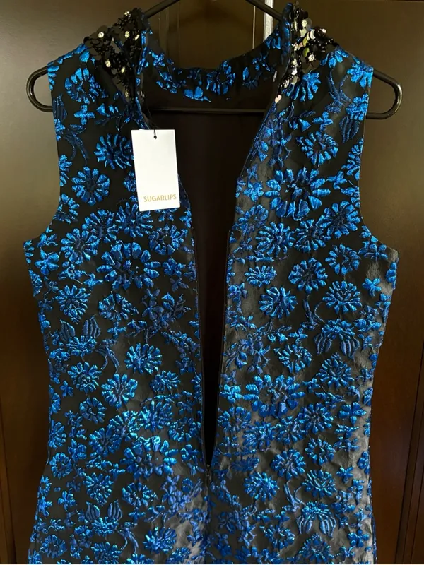 NWT SUGARLIPS Centralia Jacquard Floral Elma Dress Blue Black Size Small - Image 12
