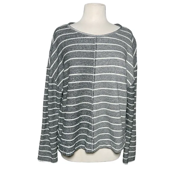 ANTHROPOLOGIE Women’s Devin Heathered Navy Striped Textured Knit Top - Image 4