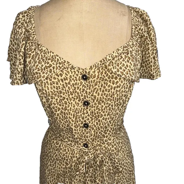 Anthropologie Designer Classy Animal Print Flutter Sleeve Boho Button‎ Dress 0 - Image 4