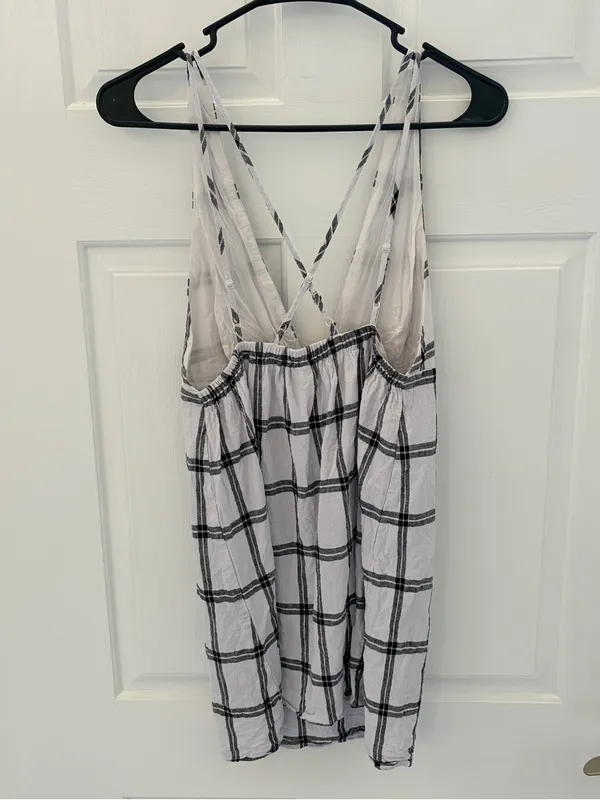 Urban Outfitters White and Black Windowpane Plaid Mini Dress - Image 5