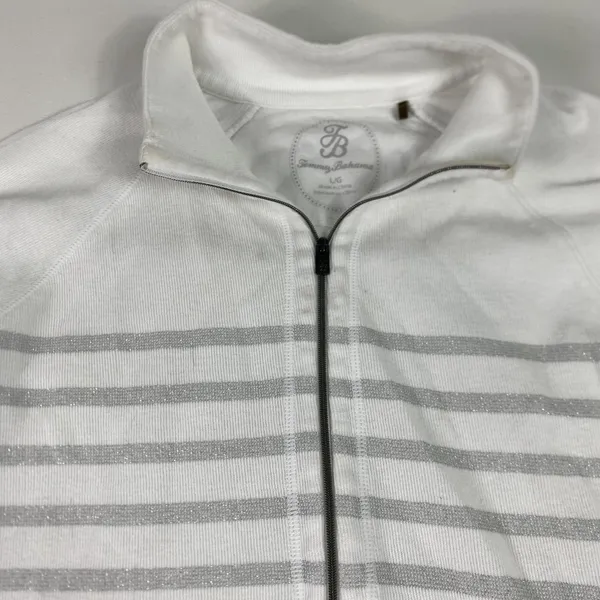 Tommy Bahama Sweater Womens Large White Stripe 1/4 Zip Mock Neck Knit‎ Pullover - Image 5