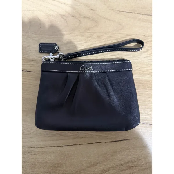 COACH Corner Zip Wristlet Signature Leather‎ Handbag Small - Black S - Image 9