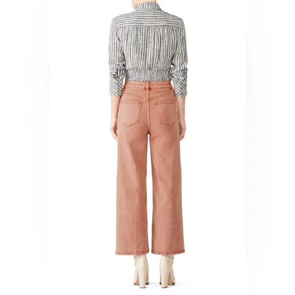 Free People Wales High Rise Wide Leg Cropped Faded Button Fly Jeans Size 28 - Image 2