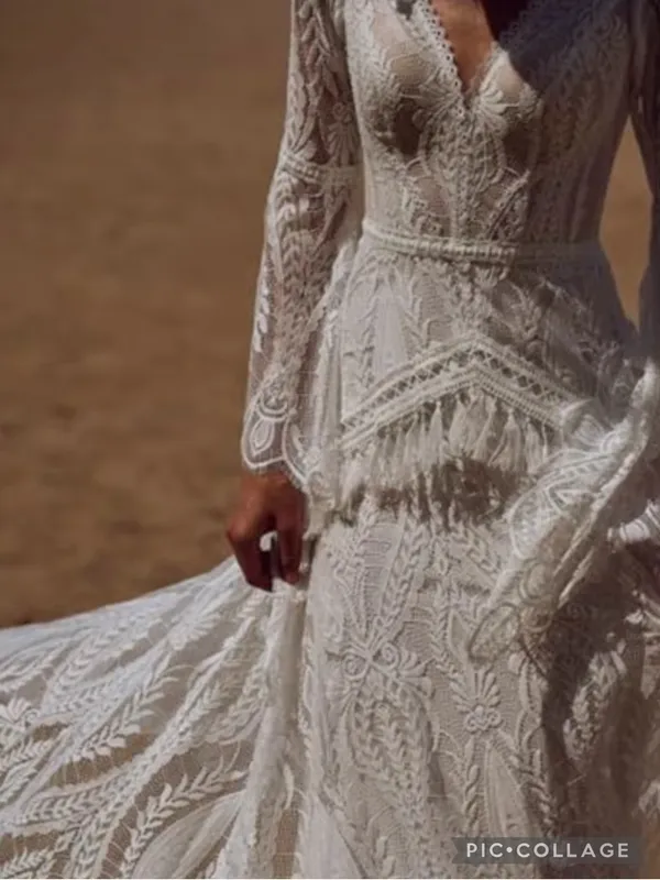 Ayervici Romantic Lace Wedding Gown in White Lace Over Nude - Medium- NWT - Image 5