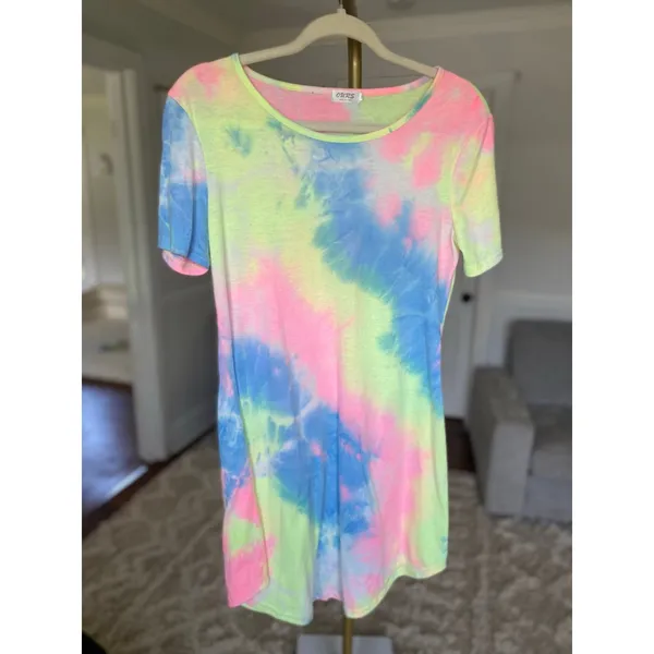 Neon Tie Dye Shirt Dress Vibrant Indie Festival Y2K Beach Resort Travel Concert‎ - Image 2