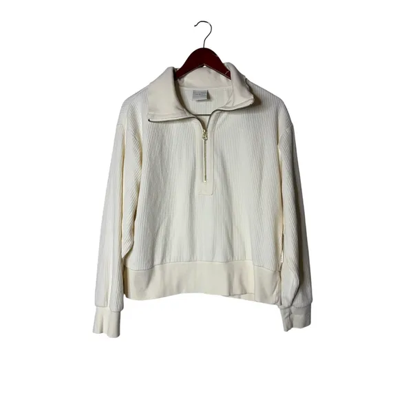 Varley Radford Half-Zip Ribbed Sweatshirt in cream sz L - Image 2