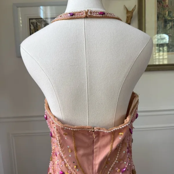 Sherry Haute Couture Halter Formal Gown Beaded Bling Blush Orchid $500 16 - Image 7