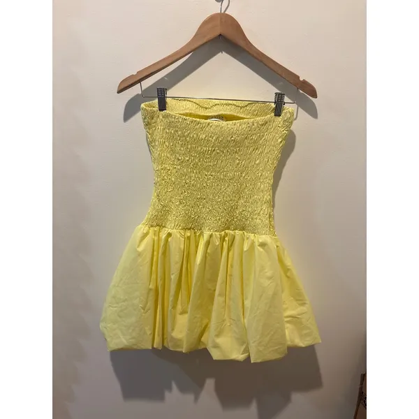 Hello Molly MOMENT TO CAPTURE STRAPLESS BUBBLE‎ MINI DRESS LEMON Size 4 - Image 3