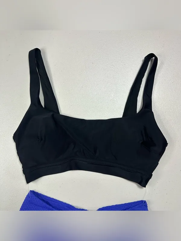 Aerie Two-Piece Bikini Swimsuit Black & Purple | Textured High-Waist Bottom - Image 3