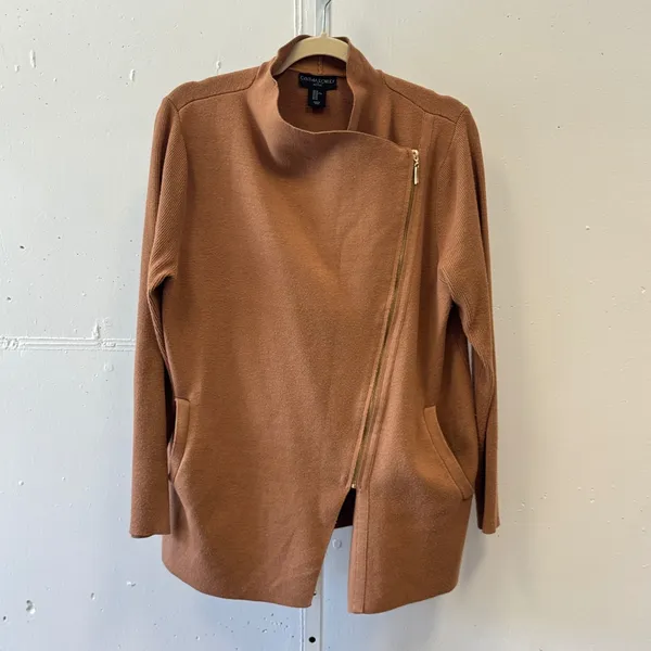 Cynthia Rowley Active Womens XL Camel Brown Asymmetric Zip Front Cardigan Jacket - Image 3