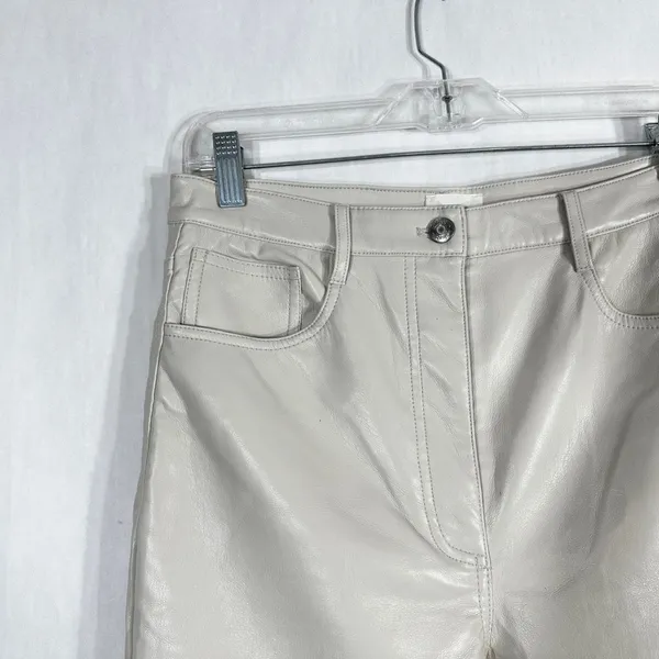 Wilfred Size 10 Faux Leather Pants‎ White Straight Solid High Rise Flawed 1692 - Image 5