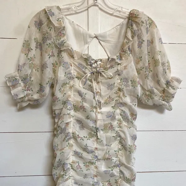 Storia Floral Mesh Ruched Off Shoulder Mini Dress‎ - M NWT - Image 14