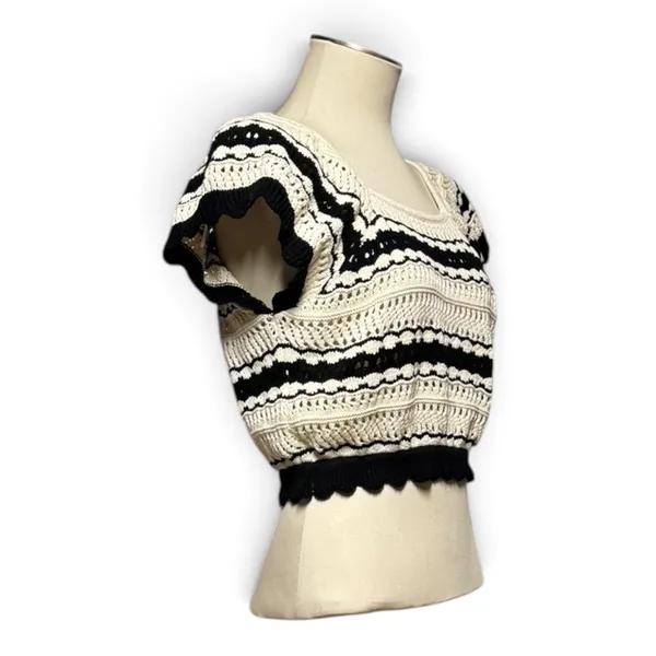 Freshman 1996 Cotton Cropped Sweater Square Neck Black Cream XL - Image 5