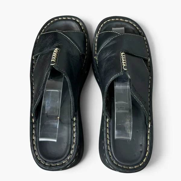 Vintage Y2K Skechers Black Leather Chunky Platform Slide Sandals Size 6 Grunge - Image 6