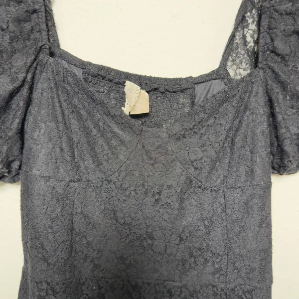 H&M Women Whimsigoth Vamp Babydoll Dress Small Black Lace Square‎ Neck Midi Slit - Image 5