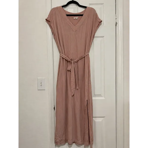 Splendid Collection Evian V-Neck Maxi Dress Dusty Rose Belted Pockets Small - Image 2