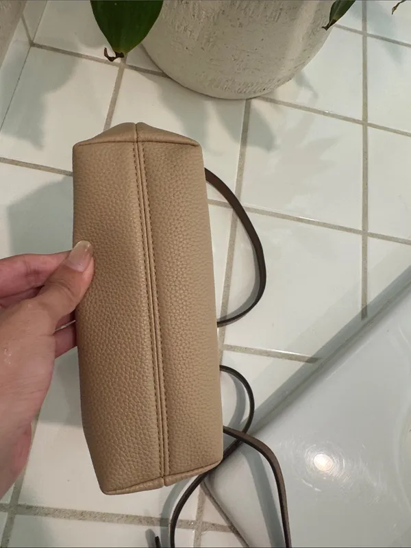 Compact Beige Crossbody with Brown Adjustable Strap Tan - Image 5