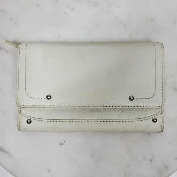 VTG Cow Leather Bi-fold Checkbook Wallet White Ivory Card Slots Simple Classic - Image 6