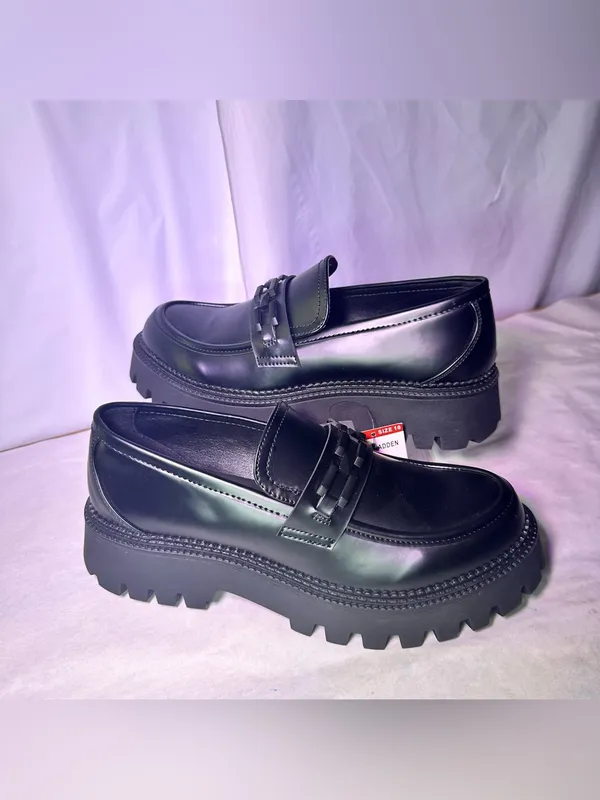 Steve Madden Black Platform Lug Sole Moccasin Loafers - Image 2