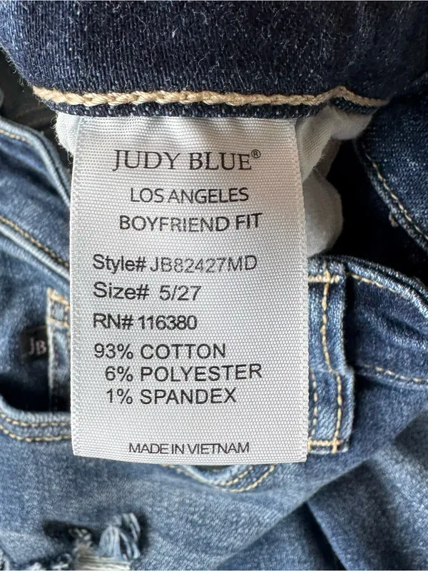 Judy Blue 5/27 Mid Rise Cuffed Destroyed Boyfriend Fit Jeans Distressed Denim - Image 7