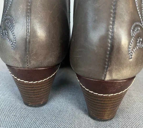 Pikolinos Brown Leather Ankle Boots Size 39 – Western Embroidered Low Heel - Image 4