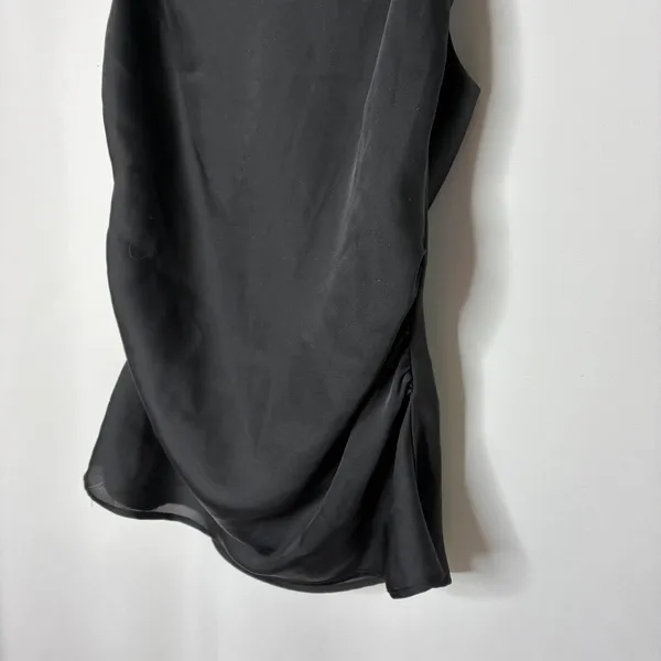 ZARA Black Satin Ruched High Neck Sleeveless Blouse 100% Polyester Womens Small - Image 3