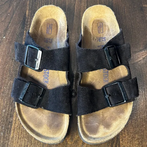Birkenstock Arizona Slide Sandals 37 L6 M4 Black Suede Soft Footbed Boho Summer - Image 3