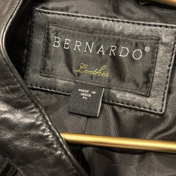 Bernardo Black Genuine Leather Full Zip Chunky Gold Buttons Moto Biker Jacket L - Image 7