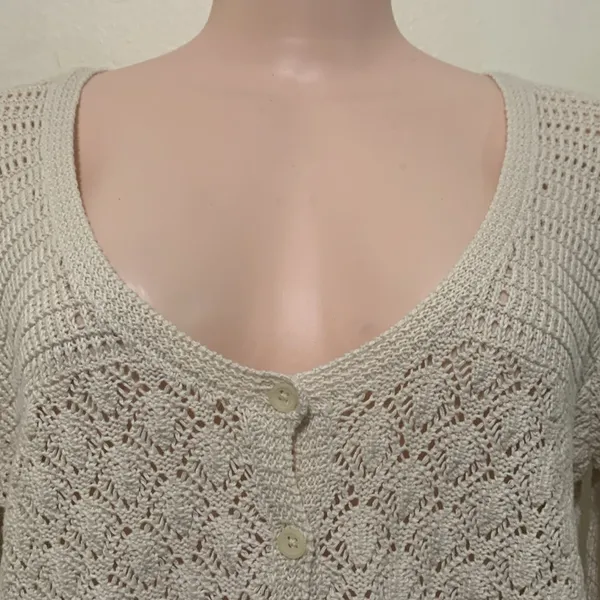 Lucky Brand crochet cardigan woman size XL button up v neck tan cream color - Image 7