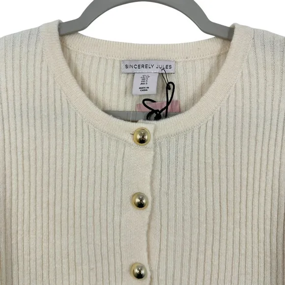 Sincerely Jules Cream Ribbed Ladylike Quiet Luxury Button Front Cardigan‎ - Image 2