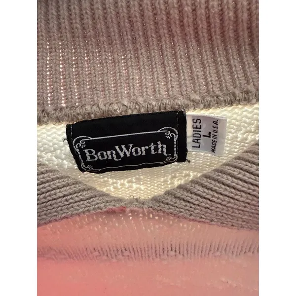 Bon‎ Worth Vintage Quiltrd Collared Sweater Grandma Cottagcore Women's Sz Large - Image 5