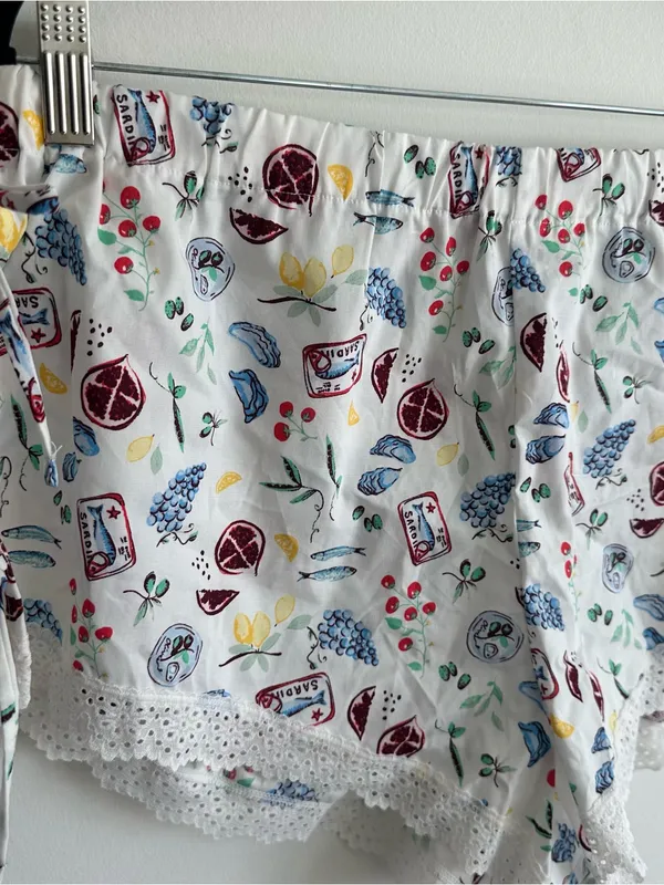 Colsie White Fruit/Sardine Printed Lace Trim Sleep Shorts - Image 2