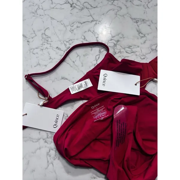 NWT Quince Cherry Red Italian Demi Bikini Top & High Rise Bottom Set Size Small - Image 3