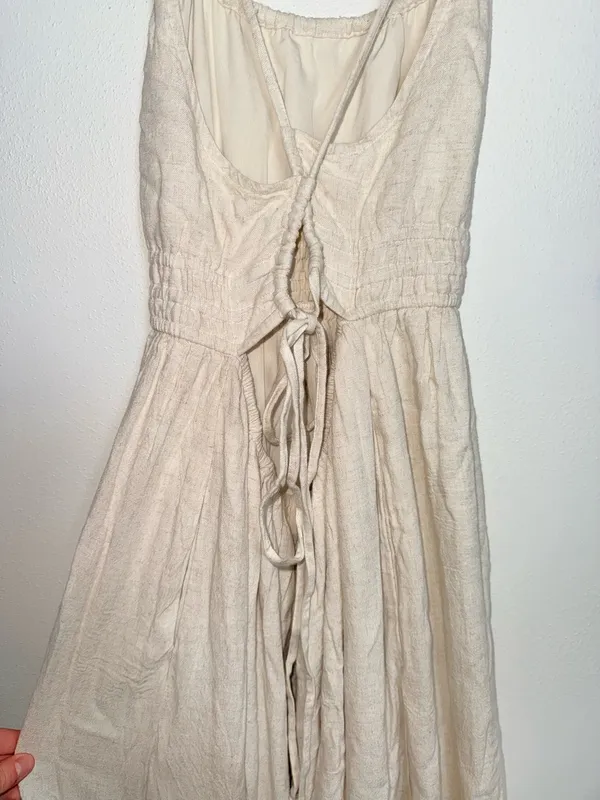 American Eagle Halter Open Back Handkerchief Hem Midi Dress Cream NWT - Image 10