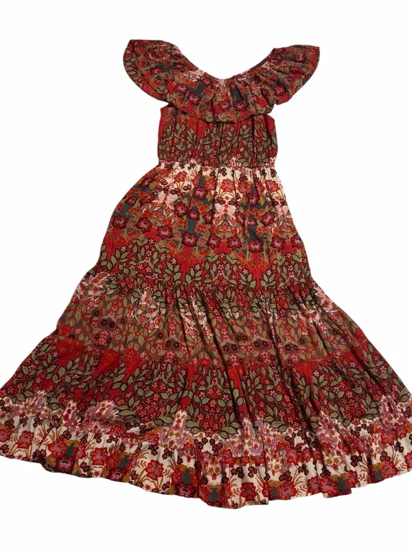 Light & Sound Boho Floral Off Shoulder Maxi Dress Cottagecore Prairie S Western - Image 4