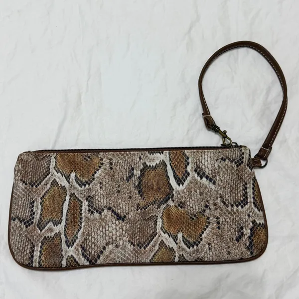 XOXO Snakeskin Print Wristlet Clutch Brown‎ Faux Leather Studded Bag Y2K - Image 2