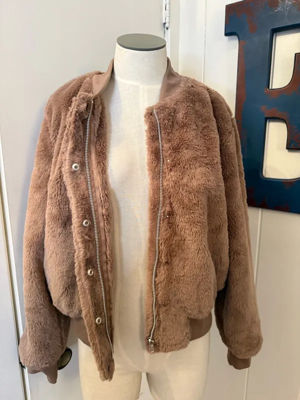 Sanctuary Faux Fur Bomber Jacket - Taupe Brown Sz S - Image 3