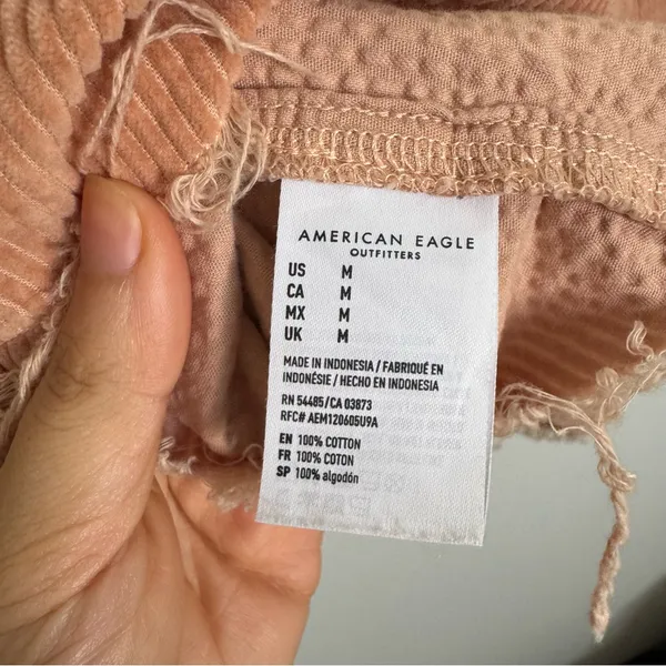 American Eagle Pink Coral Cropped Corduroy Jacket Women’s Size M Fray Shirt - Image 7