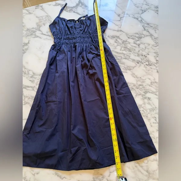 NWT Quince 100% Organic Cotton Keyhole Midi Dress Navy Blue Sz S - Image 8