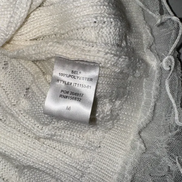 NWT Bibi Cream Cable Knit Top with Layered Chiffon Edges size medium White - Image 5