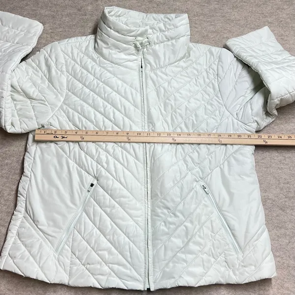 T‎ by Talbots Packable Puffer Jacket XL Mint Green Chevron Quilted Zip Up EUC - Image 4