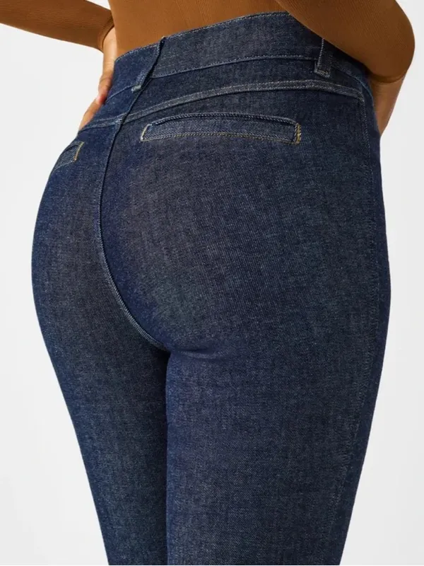 SPANX • Pintuck Flare Jeans pull on high rise bell bottom Raw Indigo dark wash - Image 17