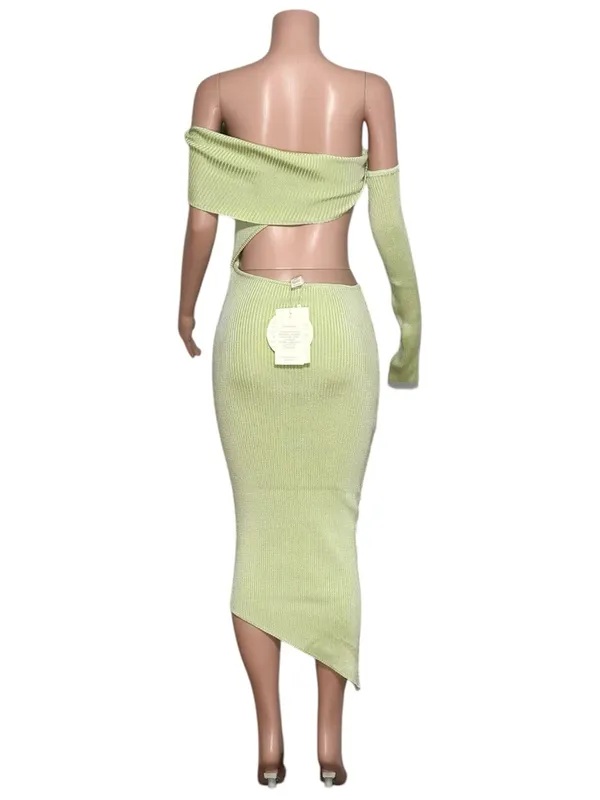 BAOBAB Botanico Ribbed Knit Asymmetrical Dress, Mantis, Medium - Image 8