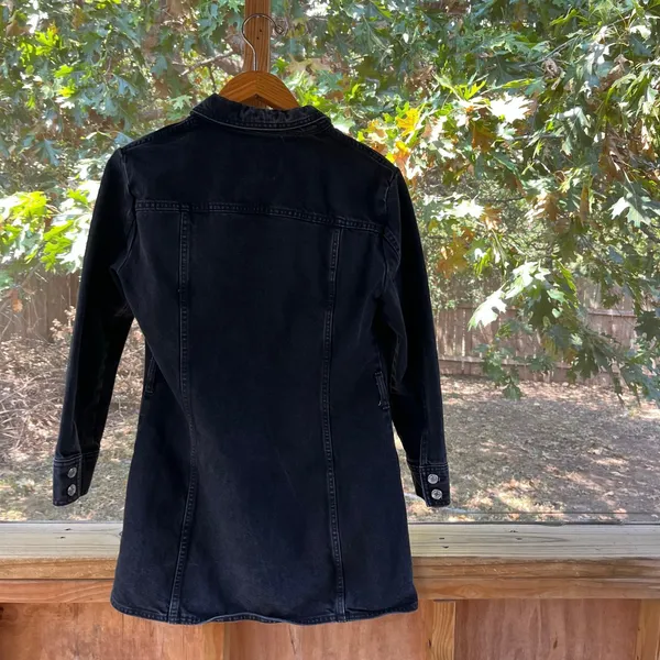 Zara Women's Black Denim Long Sleeve Mini Shirt Dress Size L - Image 3