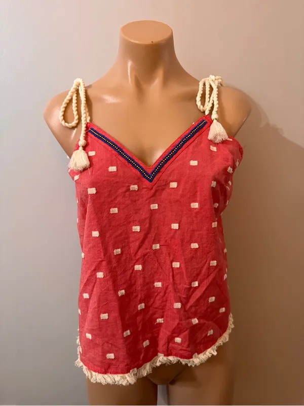 Aerie Boho Tank Top Red White Blue Medium Tassel - Image 2